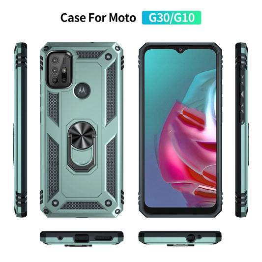 For Motorola Moto G10 / G30 Shockproof TPU + PC Protective Case with 360 Degree Rotating Holder(Green) by buy2fix
