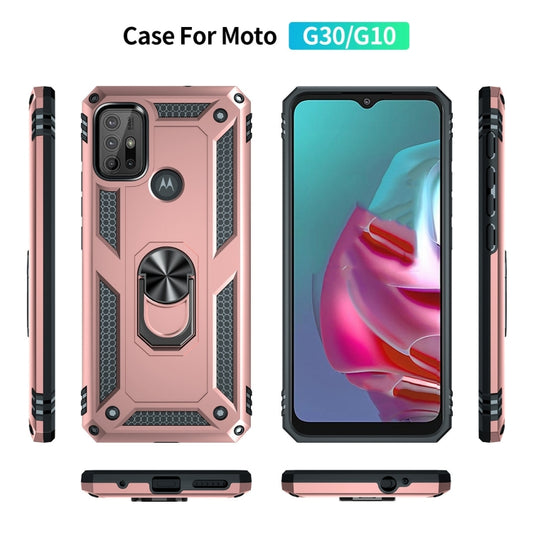 For Motorola Moto G10 / G30 Shockproof TPU + PC Protective Case with 360 Degree Rotating Holder(Rose Gold) by buy2fix