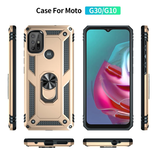 For Motorola Moto G10 / G30 Shockproof TPU + PC Protective Case with 360 Degree Rotating Holder(Gold) by buy2fix