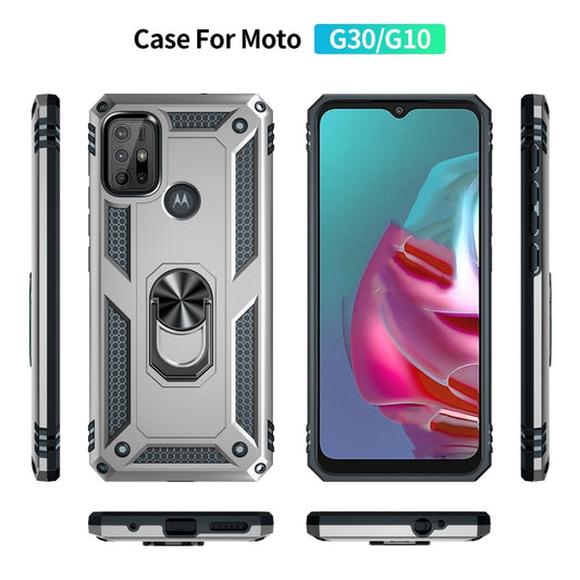 For Motorola Moto G10 / G30 Shockproof TPU + PC Protective Case with 360 Degree Rotating Holder(Silver) by buy2fix