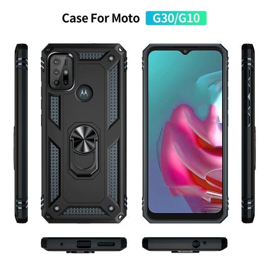 For Motorola Moto G10 / G30 Shockproof TPU + PC Protective Case with 360 Degree Rotating Holder(Black) by buy2fix