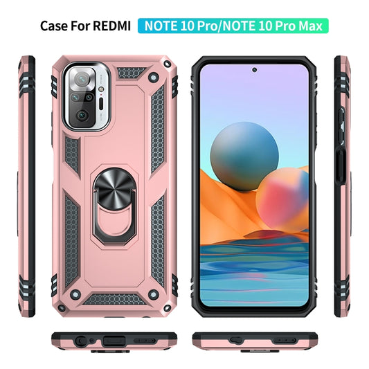 For Xiaomi Redmi Note 10 Pro Shockproof TPU + PC Protective Case with 360 Degree Rotating Holder(Rose Gold) by buy2fix