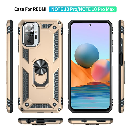 For Xiaomi Redmi Note 10 Pro Shockproof TPU + PC Protective Case with 360 Degree Rotating Holder(Gold) by buy2fix
