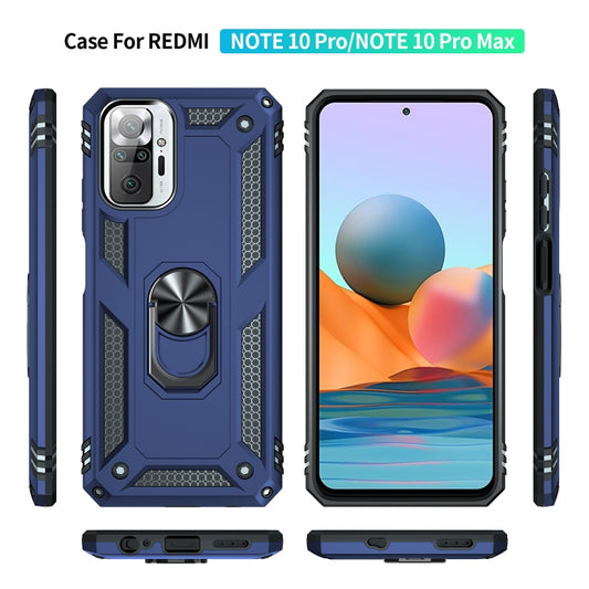For Xiaomi Redmi Note 10 Pro Shockproof TPU + PC Protective Case with 360 Degree Rotating Holder(Blue) by buy2fix