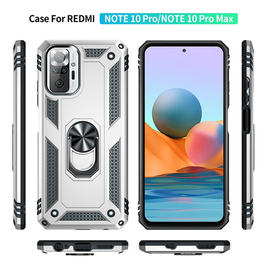 For Xiaomi Redmi Note 10 Pro Shockproof TPU + PC Protective Case with 360 Degree Rotating Holder(Silver) by buy2fix