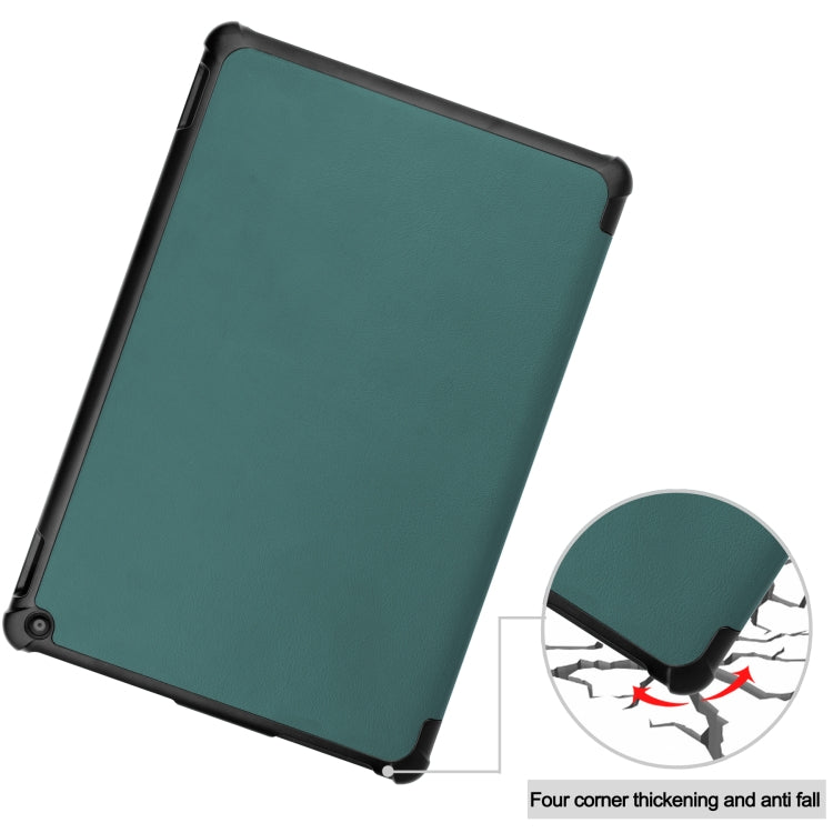 For Amazon Fire HD 10 (2021) Custer Texture Horizontal Flip Leather Case with Three-folding Holder & Sleep / Wake-up Function(Dark Green) - Amazon by buy2fix | Online Shopping UK | buy2fix