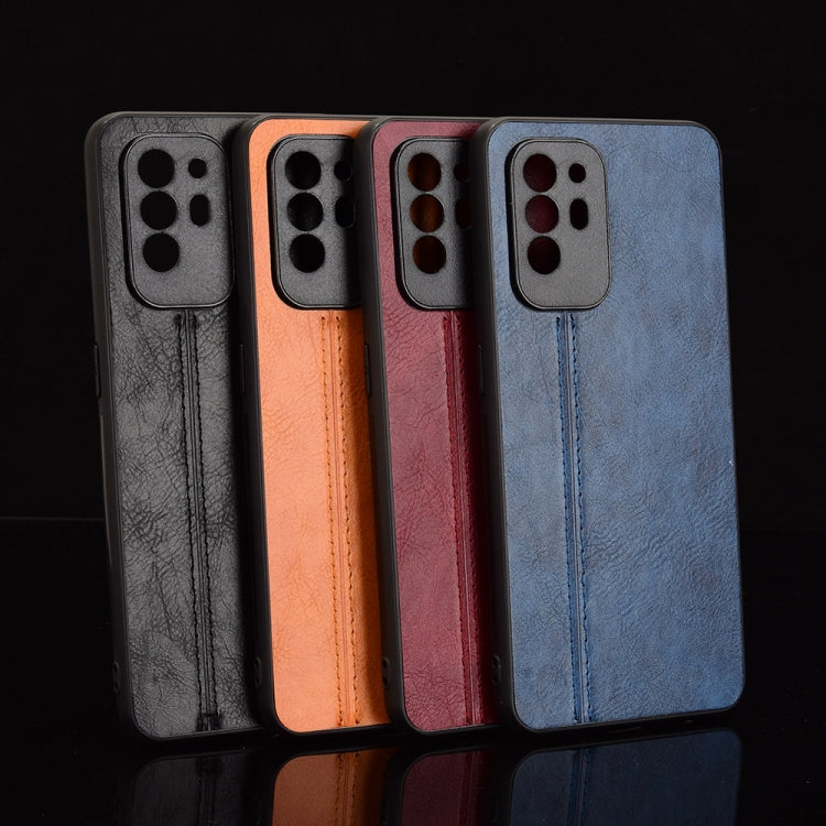 For OPPO A94 5G / F19 Pro+ 5G Shockproof Sewing Cow Skin Texture PC + PU + TPU Case(Blue) by buy2fix