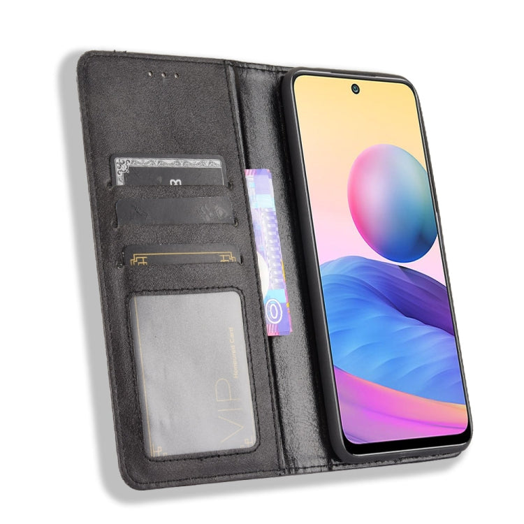 For Xiaomi Redmi Note 10 5G Magnetic Buckle Retro Crazy Horse Texture Horizontal Flip Leather Case with Holder & Card Slots & Photo Frame(Black) - Xiaomi Cases by buy2fix | Online Shopping UK | buy2fix