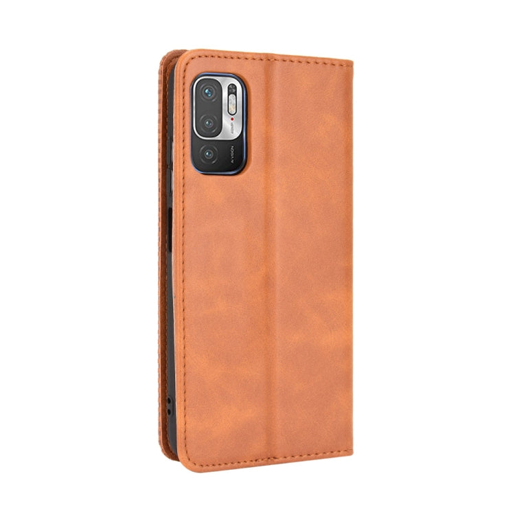For Xiaomi Redmi Note 10 5G Magnetic Buckle Retro Crazy Horse Texture Horizontal Flip Leather Case with Holder & Card Slots & Photo Frame(Brown) - Xiaomi Cases by buy2fix | Online Shopping UK | buy2fix