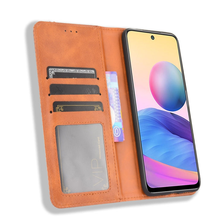 For Xiaomi Redmi Note 10 5G Magnetic Buckle Retro Crazy Horse Texture Horizontal Flip Leather Case with Holder & Card Slots & Photo Frame(Brown) - Xiaomi Cases by buy2fix | Online Shopping UK | buy2fix