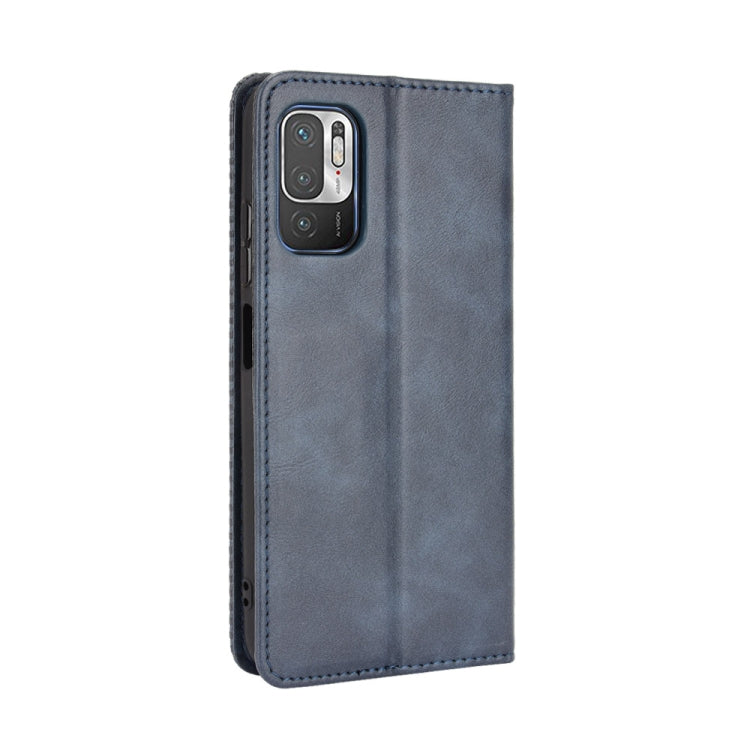 For Xiaomi Redmi Note 10 5G Magnetic Buckle Retro Crazy Horse Texture Horizontal Flip Leather Case with Holder & Card Slots & Photo Frame(Blue) - Xiaomi Cases by buy2fix | Online Shopping UK | buy2fix