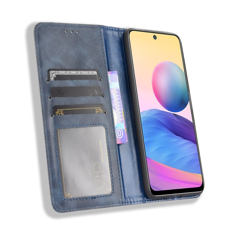 For Xiaomi Redmi Note 10 5G Magnetic Buckle Retro Crazy Horse Texture Horizontal Flip Leather Case with Holder & Card Slots & Photo Frame(Blue) - Xiaomi Cases by buy2fix | Online Shopping UK | buy2fix