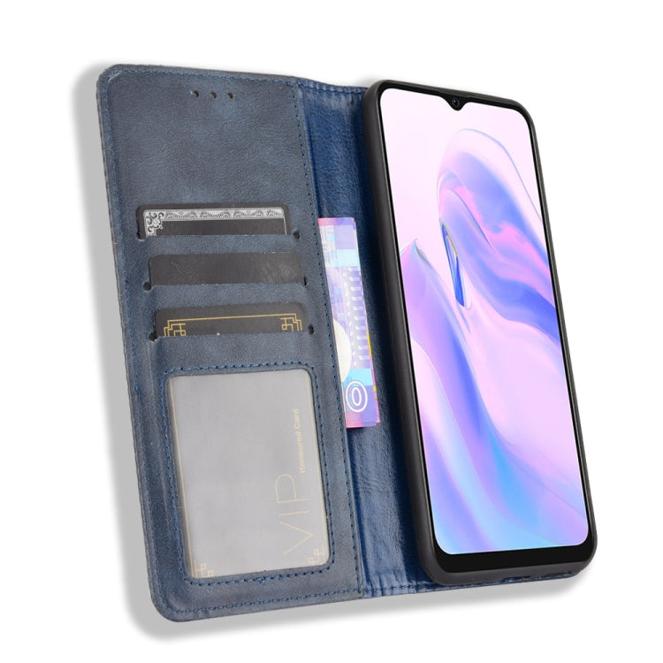 For Blackview A70 (2021) Magnetic Buckle Retro Crazy Horse Texture Horizontal Flip Leather Case with Holder & Card Slots & Photo Frame(Blue) - More Brand by buy2fix | Online Shopping UK | buy2fix