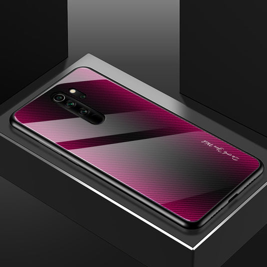 For Xiaomi Redmi Note 8 Pro Carbon Fiber Texture Gradient Color Glass Case(Magenta) by buy2fix