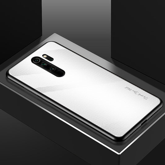 For Xiaomi Redmi Note 8 Pro Carbon Fiber Texture Gradient Color Glass Case(White) by buy2fix