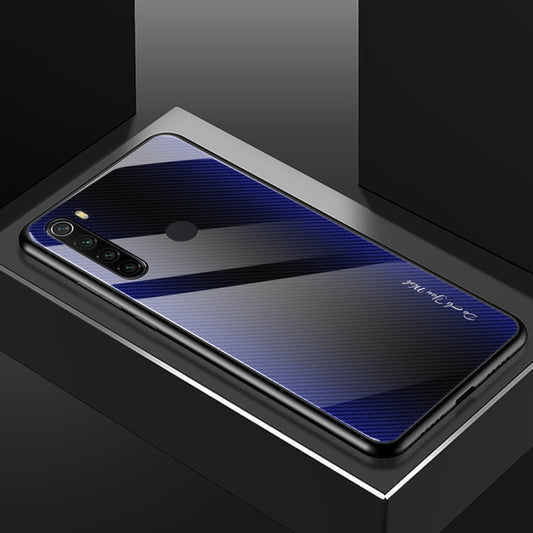 For Xiaomi Redmi Note 8 Carbon Fiber Texture Gradient Color Glass Case(Purple) by buy2fix