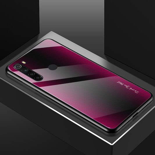 For Xiaomi Redmi Note 8 Carbon Fiber Texture Gradient Color Glass Case(Magenta) by buy2fix