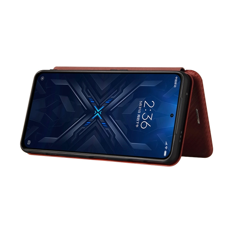 For Xiaomi Black Shark 4 / 4 Pro Carbon Fiber Texture Horizontal Flip TPU + PC + PU Leather Case with Card Slot(Brown) - Xiaomi Cases by buy2fix | Online Shopping UK | buy2fix