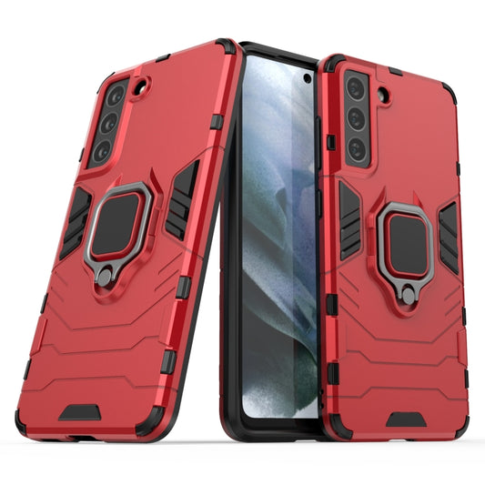 For Samsung Galaxy S21 FE Shockproof PC + TPU Protective Case with Magnetic Ring Holder(Red) by buy2fix