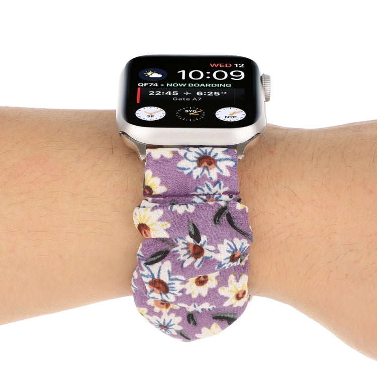 Butterfly Pattern Hair Ring Cloth Watch Band For Apple Watch Ultra 49mm&Watch Ultra 2 49mm / Series 9&8&7 45mm / SE 3&SE 2&6&SE&5&4 44mm / 3&2&1 42mm(F) - Watch Bands by buy2fix | Online Shopping UK | buy2fix