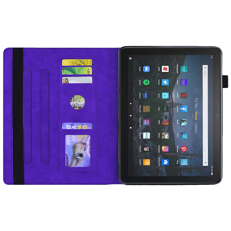 For Amazon Fire HD 10 2023 / 10 Plus (2021) Calf Pattern Double Folding Design Embossed Leather Case with Holder & Card Slots & Pen Slot & Elastic Band(Purple) - Amazon by buy2fix | Online Shopping UK | buy2fix