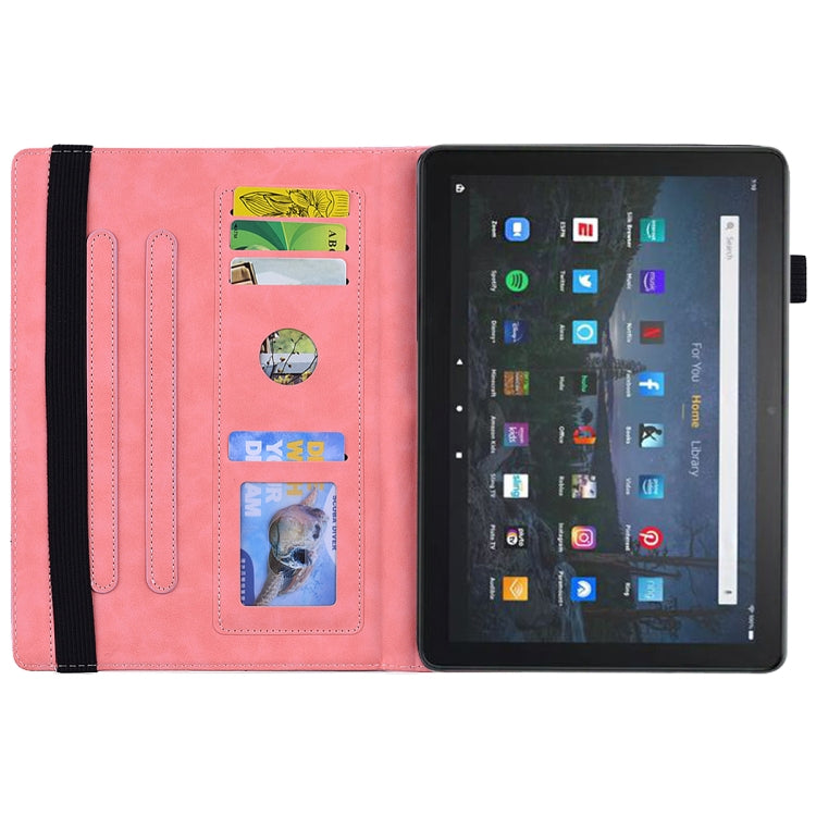 For Amazon Fire HD 10 2023 / 10 Plus (2021) Calf Pattern Double Folding Design Embossed Leather Case with Holder & Card Slots & Pen Slot & Elastic Band(Pink) - Amazon by buy2fix | Online Shopping UK | buy2fix