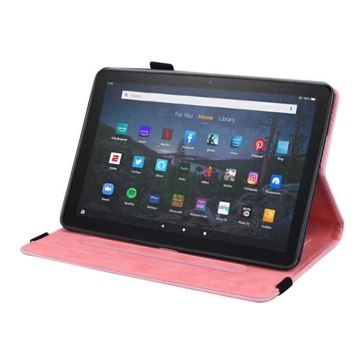 For Amazon Fire HD 10 2023 / 10 Plus (2021) Calf Pattern Double Folding Design Embossed Leather Case with Holder & Card Slots & Pen Slot & Elastic Band(Pink) - Amazon by buy2fix | Online Shopping UK | buy2fix