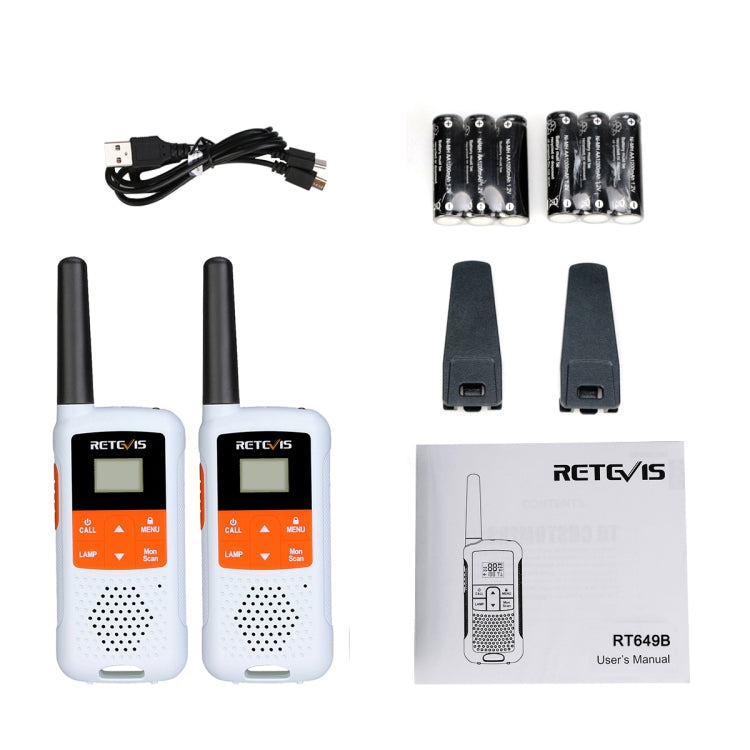 1 Pair RETEVIS RT649B 0.5W EU Frequency 446.00625-446.19375MHz 16CHS Two Way Radio Handheld Walkie Talkie, EU Plug(White) by RETEVIS