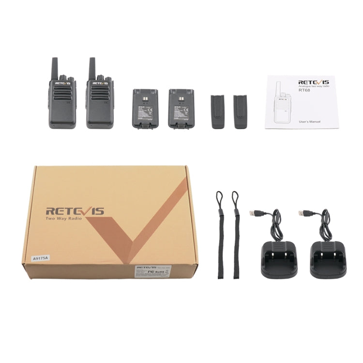 1 Pair RETEVIS RT68 2W 16CHS FRS Two Way Radio Handheld Walkie Talkie, US Plug(Black) by RETEVIS