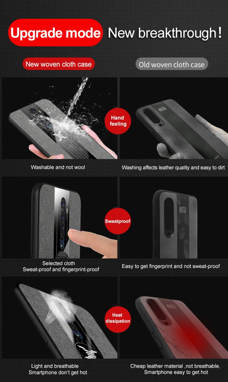 For OPPO Reno 2 XINLI Stitching Cloth Textue Shockproof TPU Protective Case with Ring Holder(Grey) by XINLI