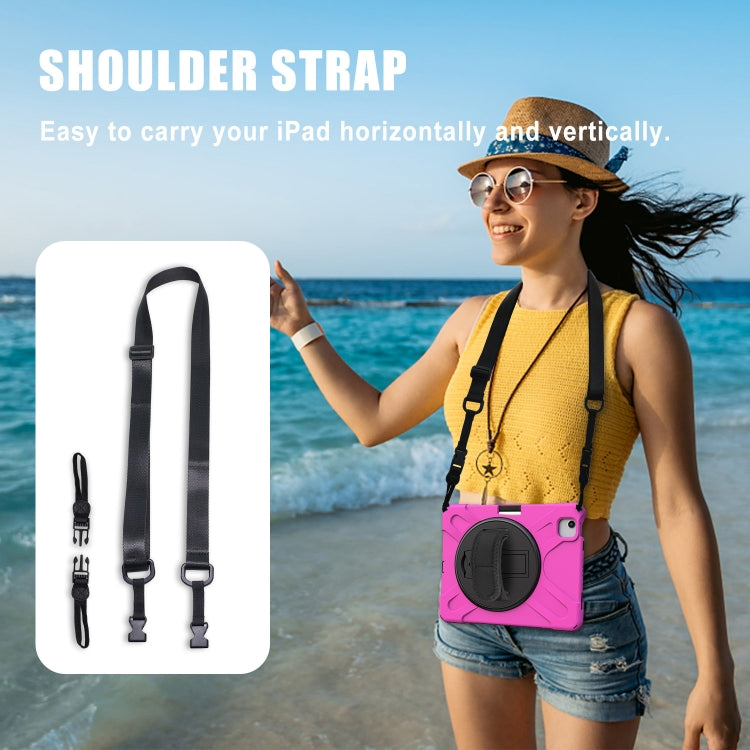 Shockproof Colorful Silicone + PC Protective Case with Holder & Shoulder Strap & Hand Strap For iPad Pro 11 2022 / 2021 / 2020 / 2018 / Air 4 2020 (Rose Red) - iPad Air (2022) / (2020) 10.9 Cases by buy2fix | Online Shopping UK | buy2fix