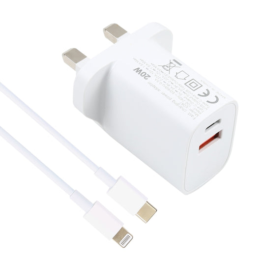 E087 20W USB-C / Type-C + USB Ports Charger with 100W Type-C to 8 Pin Fast Charging Cable 1m, UK Plug by buy2fix