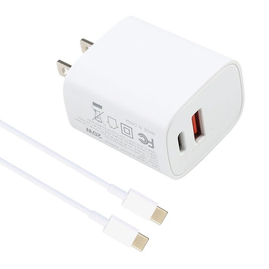 U087 20W USB-C / Type-C + USB Ports Charger with 100W Type-C to Type-C Fast Charging Cable 1m, US Plug by buy2fix