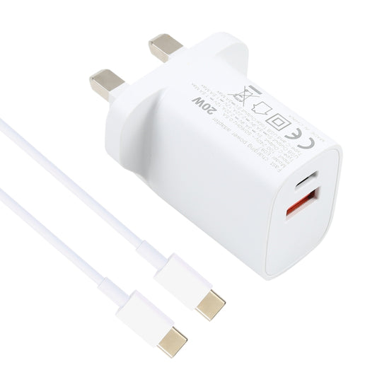 E087 20W USB-C / Type-C + USB Ports Charger with 100W Type-C to Type-C Fast Charging Cable 2m, UK Plug by buy2fix