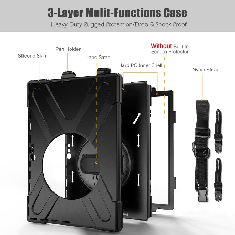 For Microsoft Surface Pro 4 / 5 / 6 / 7 / 7+ Shockproof Colorful Silicone + PC Protective Case with Holder & Hand Strap & Pen Slot(Black) - Microsoft by buy2fix | Online Shopping UK | buy2fix