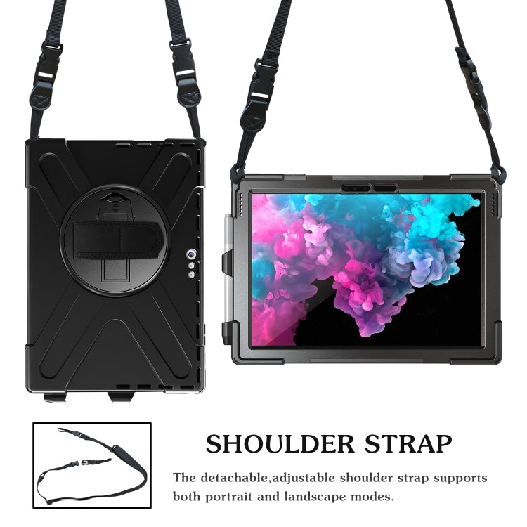 For Microsoft Surface Pro 4 / 5 / 6 / 7 / 7+ Shockproof Colorful Silicone + PC Protective Case with Holder & Hand Strap & Pen Slot(Black) - Microsoft by buy2fix | Online Shopping UK | buy2fix