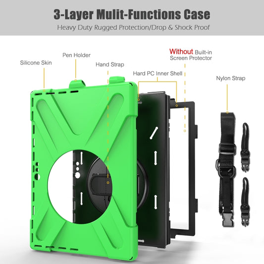 For Microsoft Surface Pro 4 / 5 / 6 / 7 / 7+ Shockproof Colorful Silicone + PC Protective Case with Holder & Hand Strap & Pen Slot(Green) by buy2fix