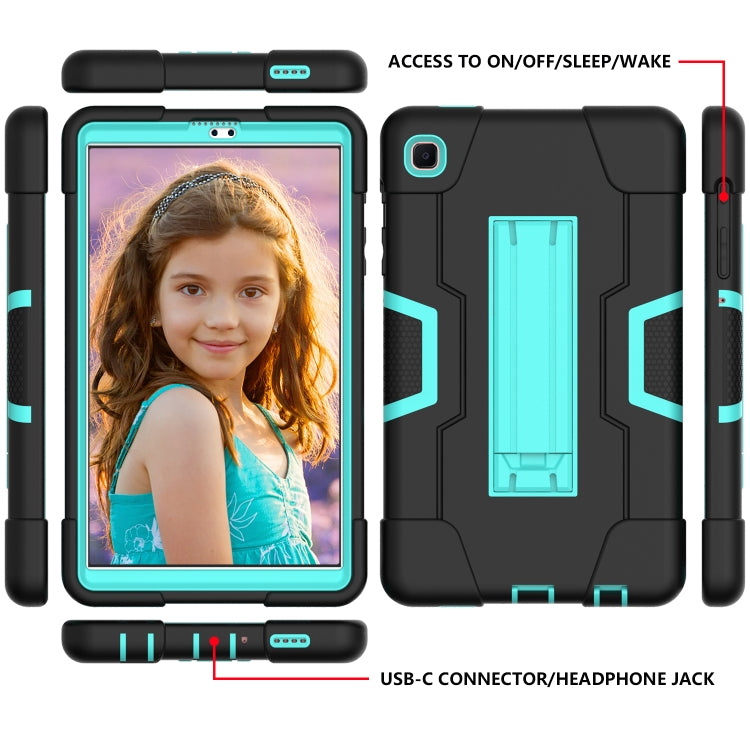 For Samsung Galaxy Tab A7 Lite T225 Contrast Color Robot Shockproof Silicone + PC Protective Case with Holder(Black + Mint Green) - Tab A7 Lite T220 / T225 by buy2fix | Online Shopping UK | buy2fix