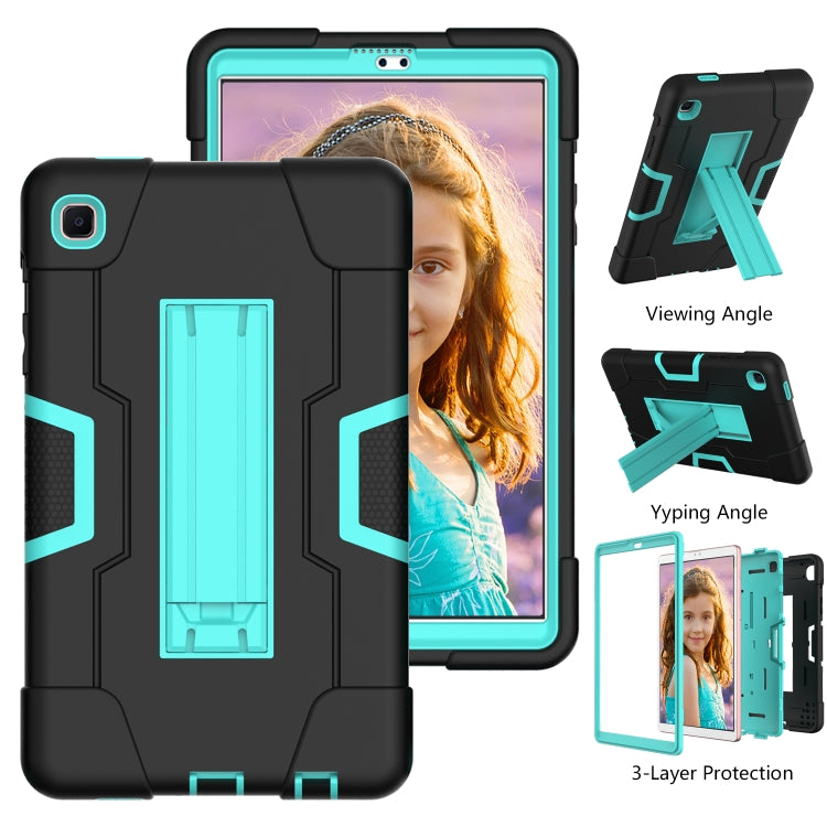 For Samsung Galaxy Tab A7 Lite T225 Contrast Color Robot Shockproof Silicone + PC Protective Case with Holder(Black + Mint Green) - Tab A7 Lite T220 / T225 by buy2fix | Online Shopping UK | buy2fix