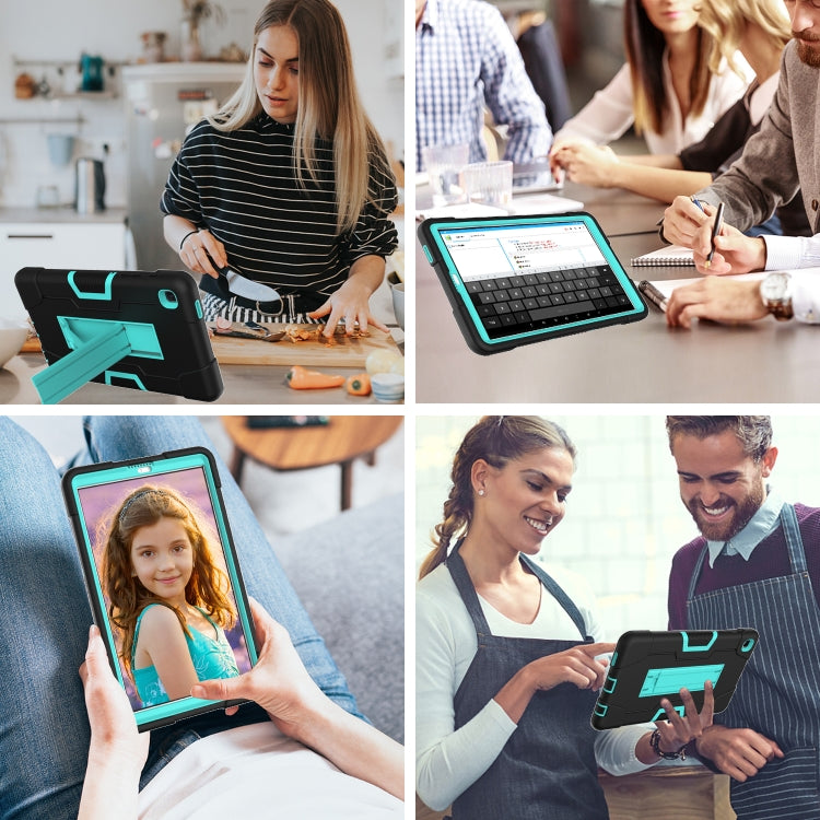 For Samsung Galaxy Tab A7 Lite T225 Contrast Color Robot Shockproof Silicone + PC Protective Case with Holder(Black + Mint Green) - Tab A7 Lite T220 / T225 by buy2fix | Online Shopping UK | buy2fix