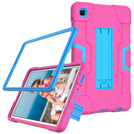 For Samsung Galaxy Tab A7 Lite T225 Contrast Color Robot Shockproof Silicone + PC Protective Case with Holder(Rose Red + Blue) by buy2fix