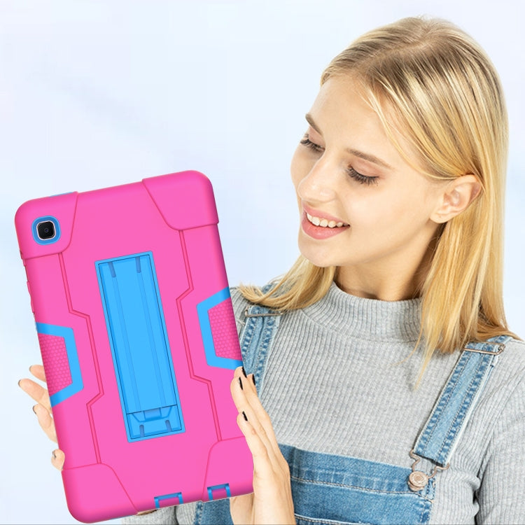 For Samsung Galaxy Tab A7 Lite T225 Contrast Color Robot Shockproof Silicone + PC Protective Case with Holder(Rose Red + Blue) - Tab A7 Lite T220 / T225 by buy2fix | Online Shopping UK | buy2fix