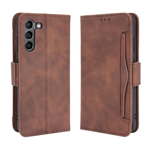 For Samsung Galaxy S21 FE Skin Feel Calf Pattern Horizontal Flip Leather Case with Holder & Card Slots & Photo Frame(Brown) by buy2fix
