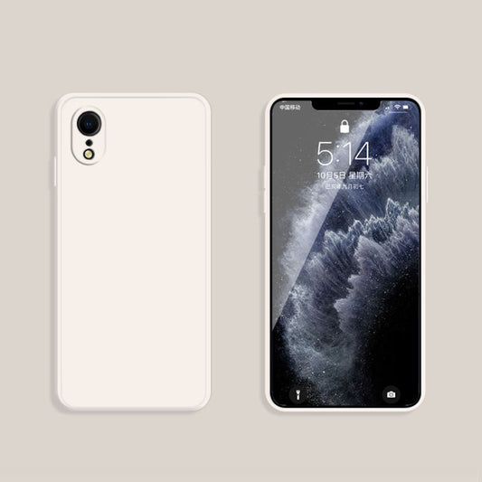 For iPhone XR Solid Color Imitation Liquid Silicone Straight Edge Dropproof Full Coverage Protective Case(White) by buy2fix