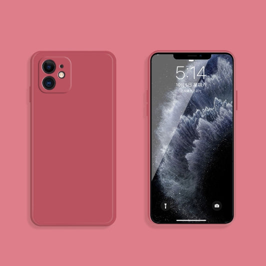 For iPhone 12 Solid Color Imitation Liquid Silicone Straight Edge Dropproof Full Coverage Protective Case(Red) by buy2fix