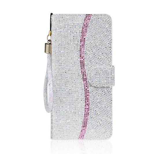 For Samsung Galaxy A22 5G Glitter Powder Horizontal Flip Leather Case with Card Slots & Holder & Lanyard(Silver) by buy2fix