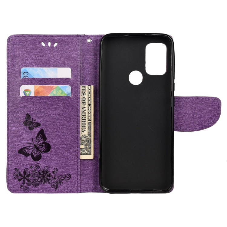 For Motorola Moto G30 Butterflies Embossing Horizontal Flip Leather Case with Holder & Card Slots & Wallet(Purple) - Motorola Cases by buy2fix | Online Shopping UK | buy2fix