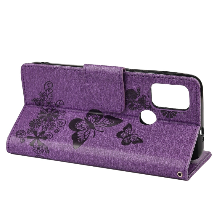 For Motorola Moto G30 Butterflies Embossing Horizontal Flip Leather Case with Holder & Card Slots & Wallet(Purple) - Motorola Cases by buy2fix | Online Shopping UK | buy2fix