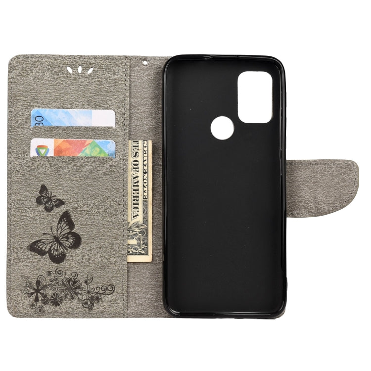 For Motorola Moto G30 Butterflies Embossing Horizontal Flip Leather Case with Holder & Card Slots & Wallet(Grey) - Motorola Cases by buy2fix | Online Shopping UK | buy2fix