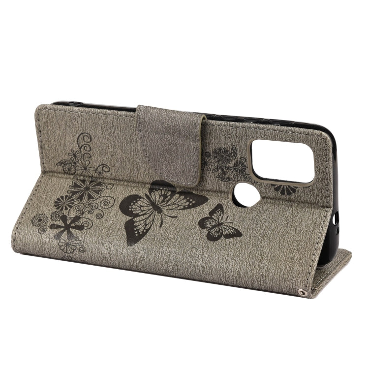For Motorola Moto G30 Butterflies Embossing Horizontal Flip Leather Case with Holder & Card Slots & Wallet(Grey) - Motorola Cases by buy2fix | Online Shopping UK | buy2fix
